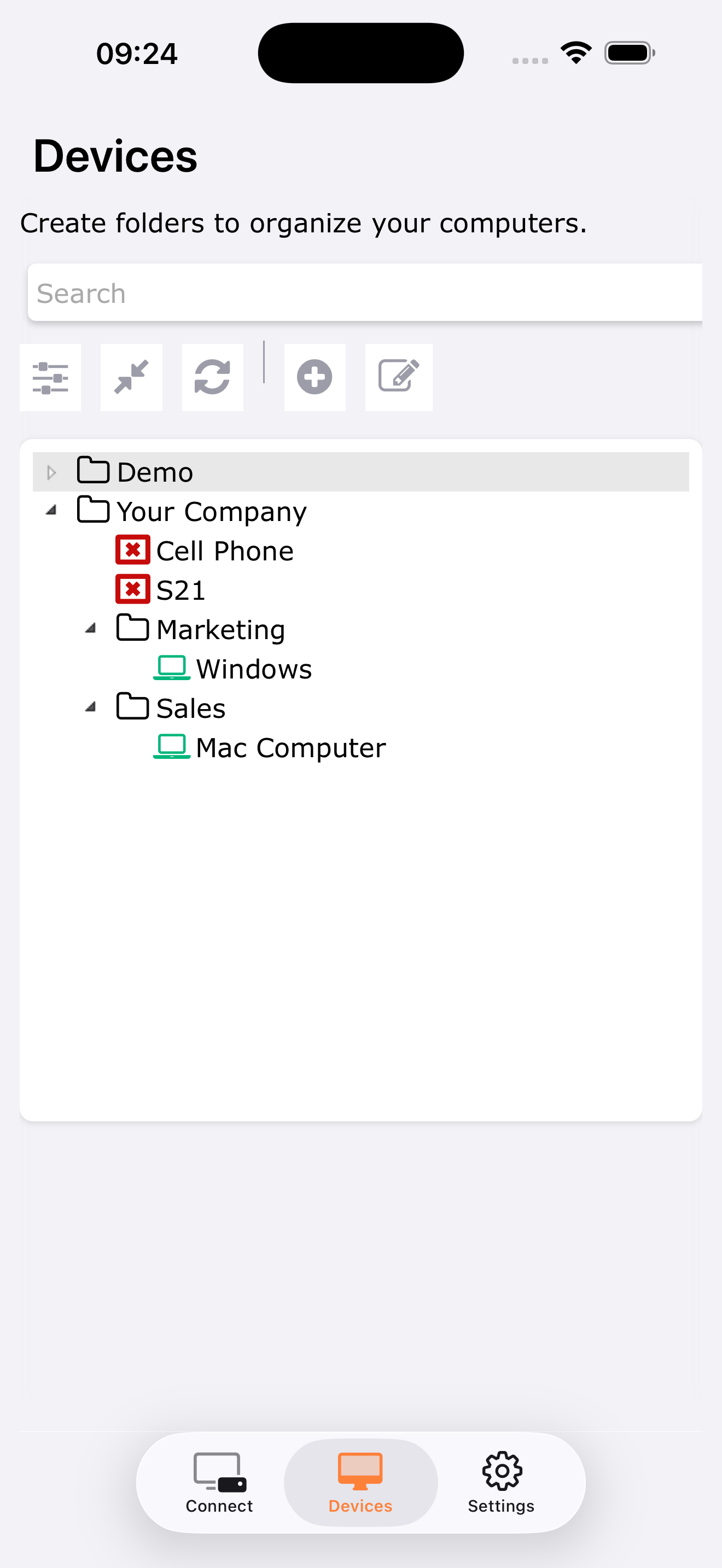 Devices list on iPhone